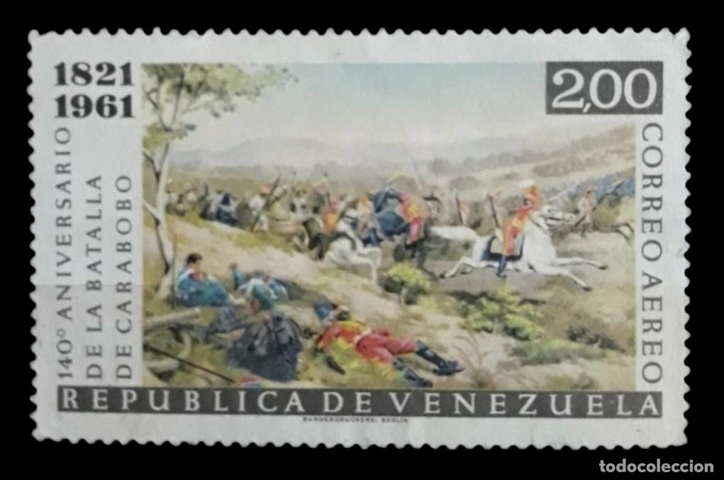 Sellos: VENEZUELA 1961 140 Aniversario de la batalla de Carabobo. A&eacute;reo. USADO.