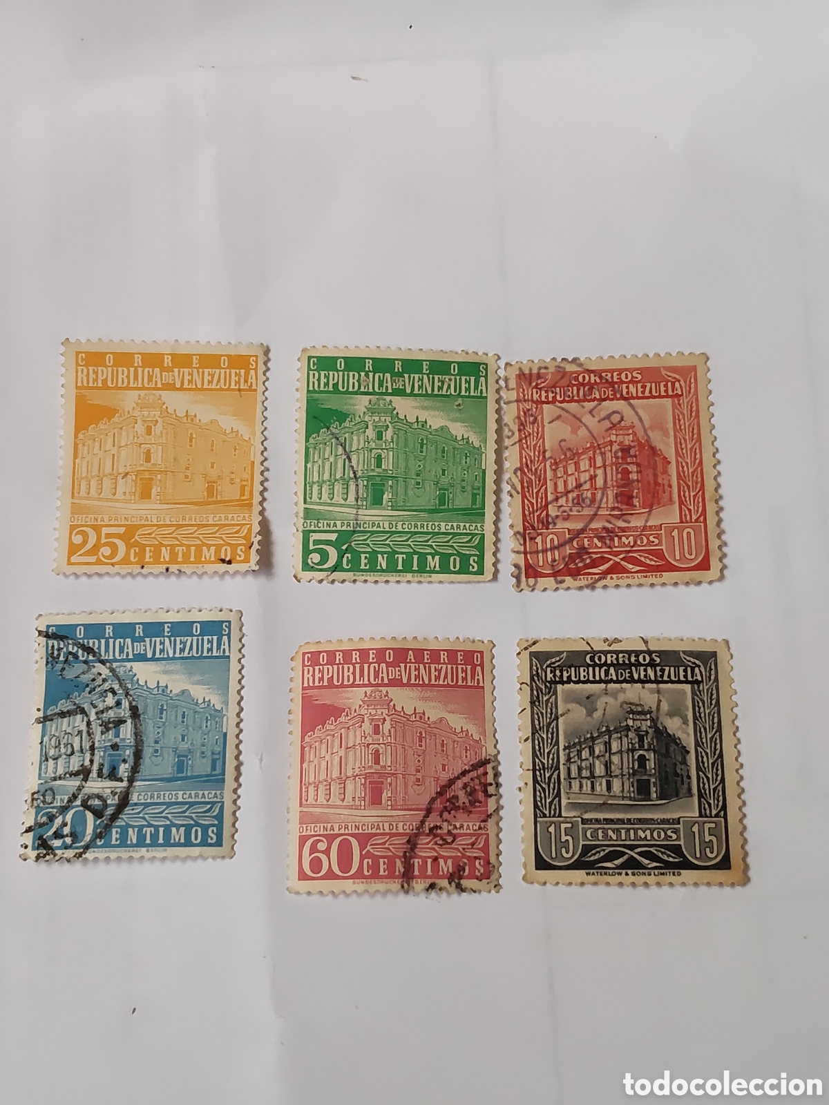 Sellos: 6 Sellos de Venezuela fachada de la oficina principal de correos Caracas 1958 usados