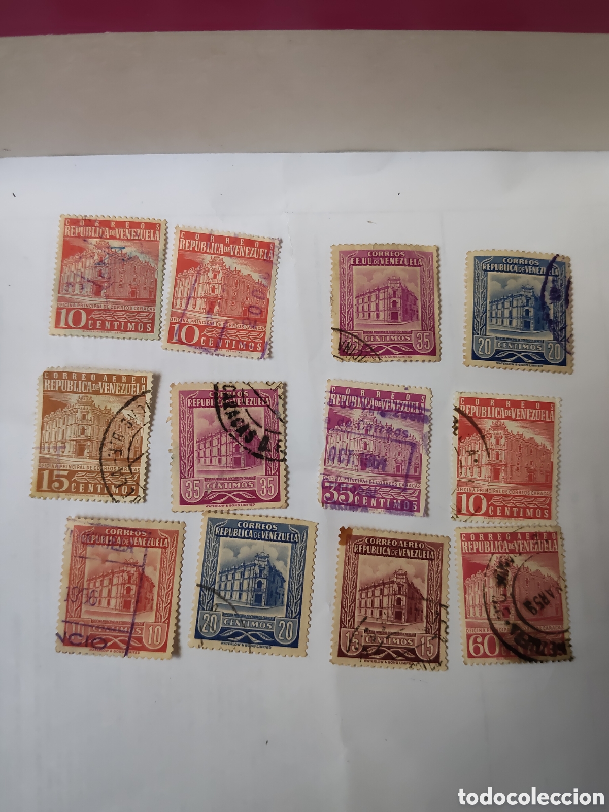 Sellos: 12 sellos de Venezuela fachada principal de Correos 1958 usados