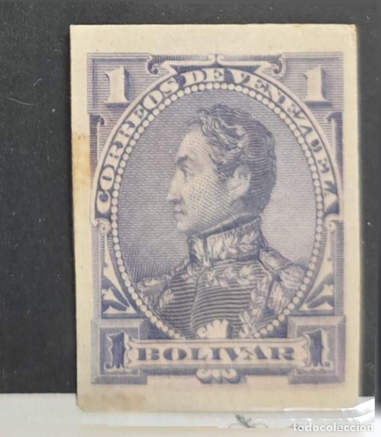 Sellos: O) 1882 VENEZUELA, PROOF, SIMON BOLIVAR,SCT 78 1b violet, WITH TONE XF