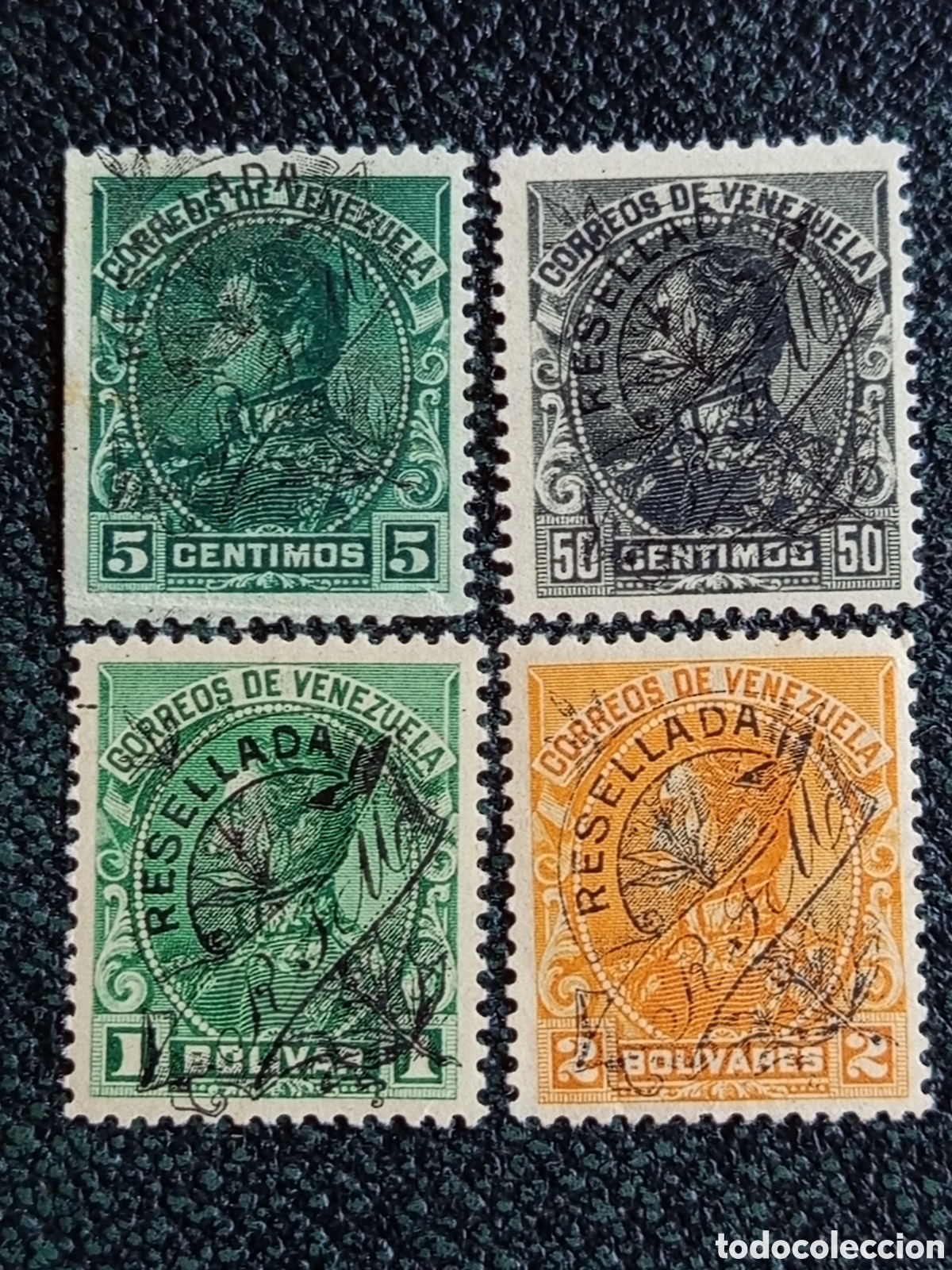 Sellos: Lote 4 Sellos Venezuela 1900 Sim&oacute;n Bol&iacute;var Resellada (Cat. Scott #150/155) MH