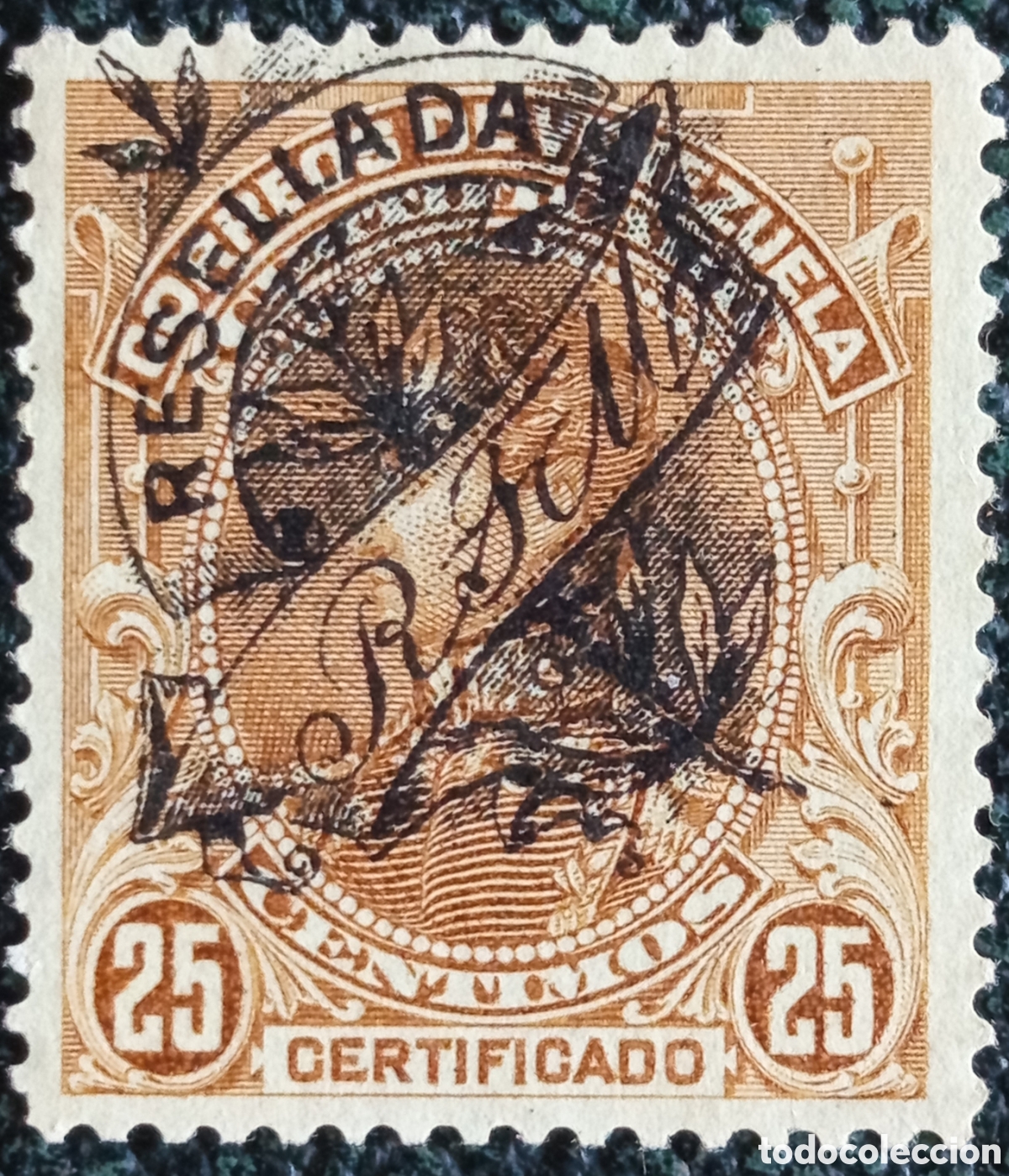 Sellos: Sello Venezuela 25c Certificado 1898 Sobrecarga Resello Scott #139