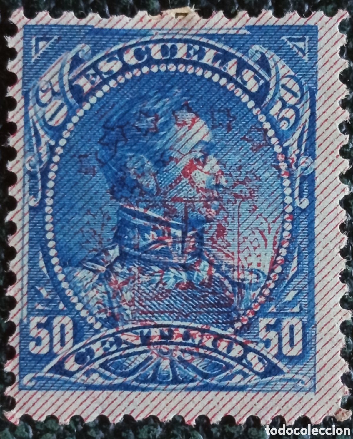 Sellos: Sello Venezuela Escuelas 50c Azul 1880 Bolivar Red Fondo Scott #51