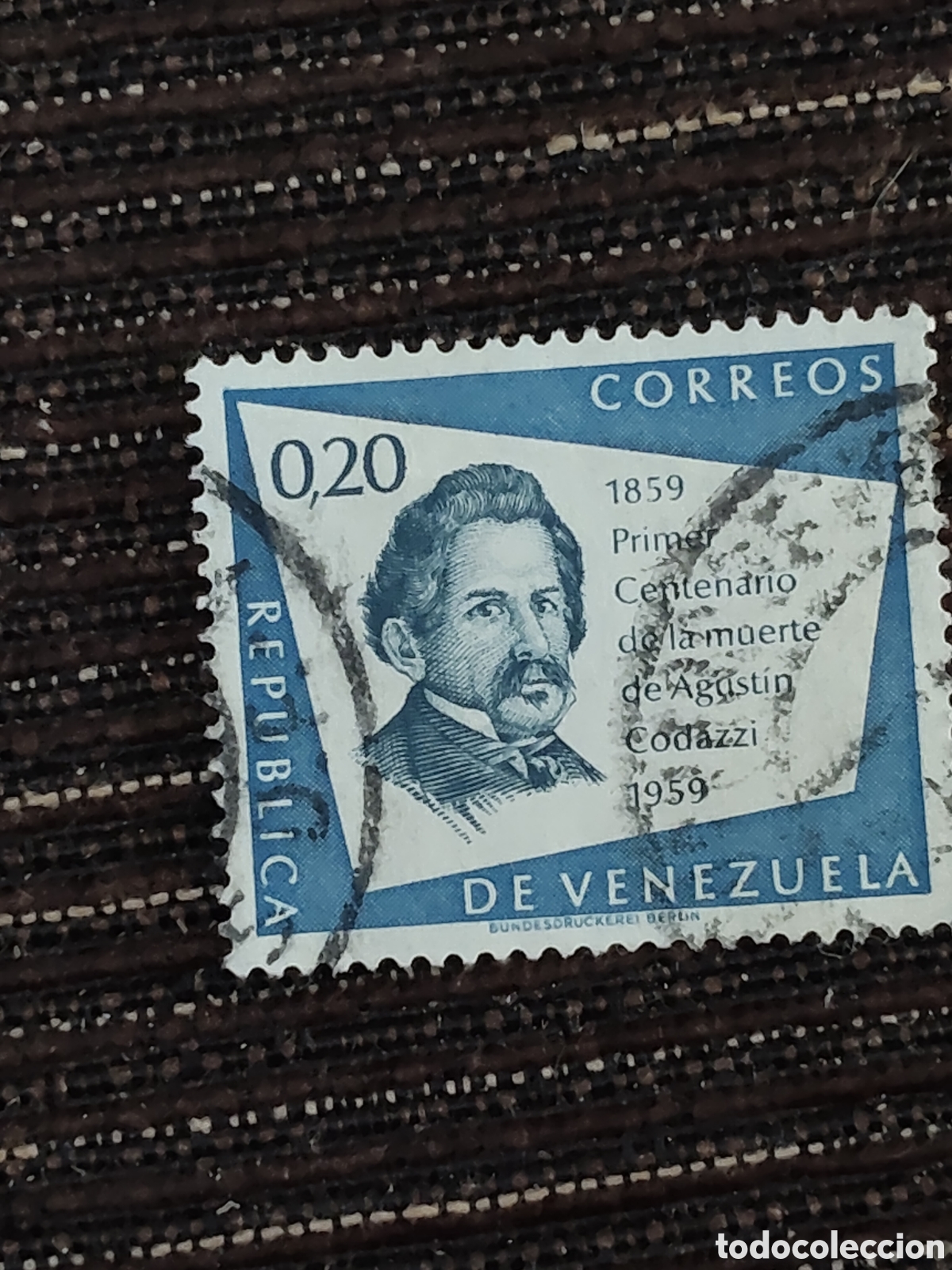 Sellos: Sello de Venezuela primer centenario de la muerte de Agust&iacute;n Codazzi 1959