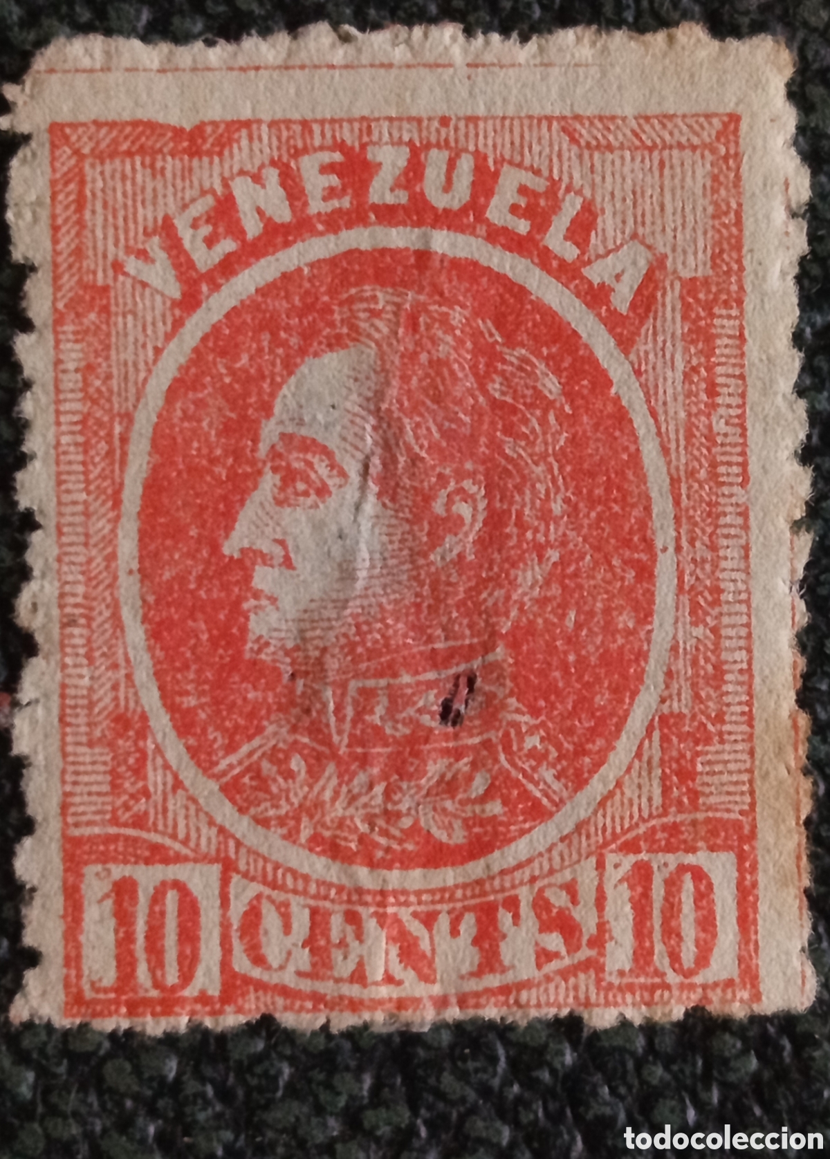Sellos: Sello Venezuela 1880 Sim&oacute;n Bol&iacute;var Efigie 10 Cents Naranja Usado Scott 69