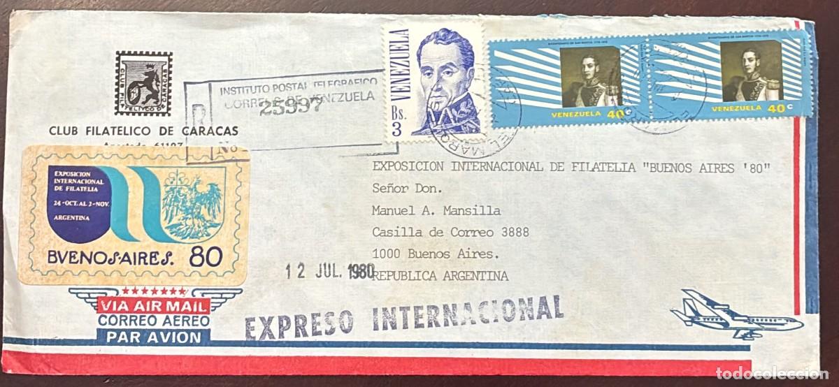 Sellos: TS.)1980, VENEZUELA, FROM CARACAS TO BUENOS AIRES, AIRMAIL COVER, COMMEMORATIVE PRE-PRINTED ENVELOPE
