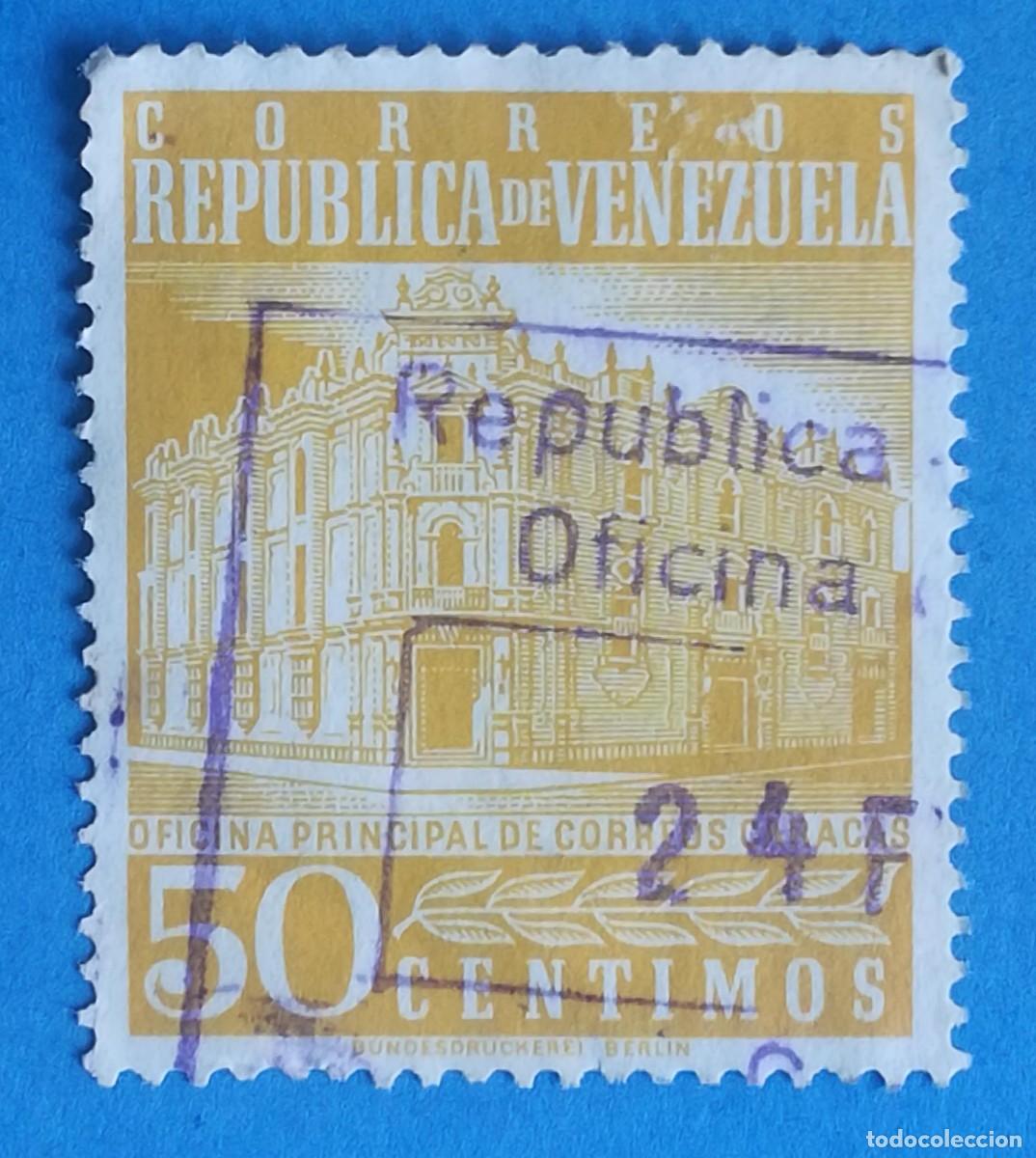 Sellos: Venezuela. Oficina Principal de Correos de Caracas. 50 c&eacute;ntimos. Color amarillo.