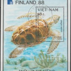 Sellos: VIETNAM 1988. HOJA BLOQUE USADA. EXPOSICIÓN FILATÉLICA ”FINLANDIA - 88”. Lote 338360748