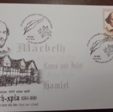 Sellos: O) 2016 VIETNAM, WILLIAM SHAKESPEARE, PLAYWRIGHT, MOST IMPORTANT WRITER, ACTOR, FDC XF