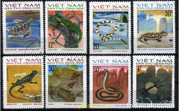 Sellos: 208849 USED VIETNAM DEL NORTE 1975 REPTILES