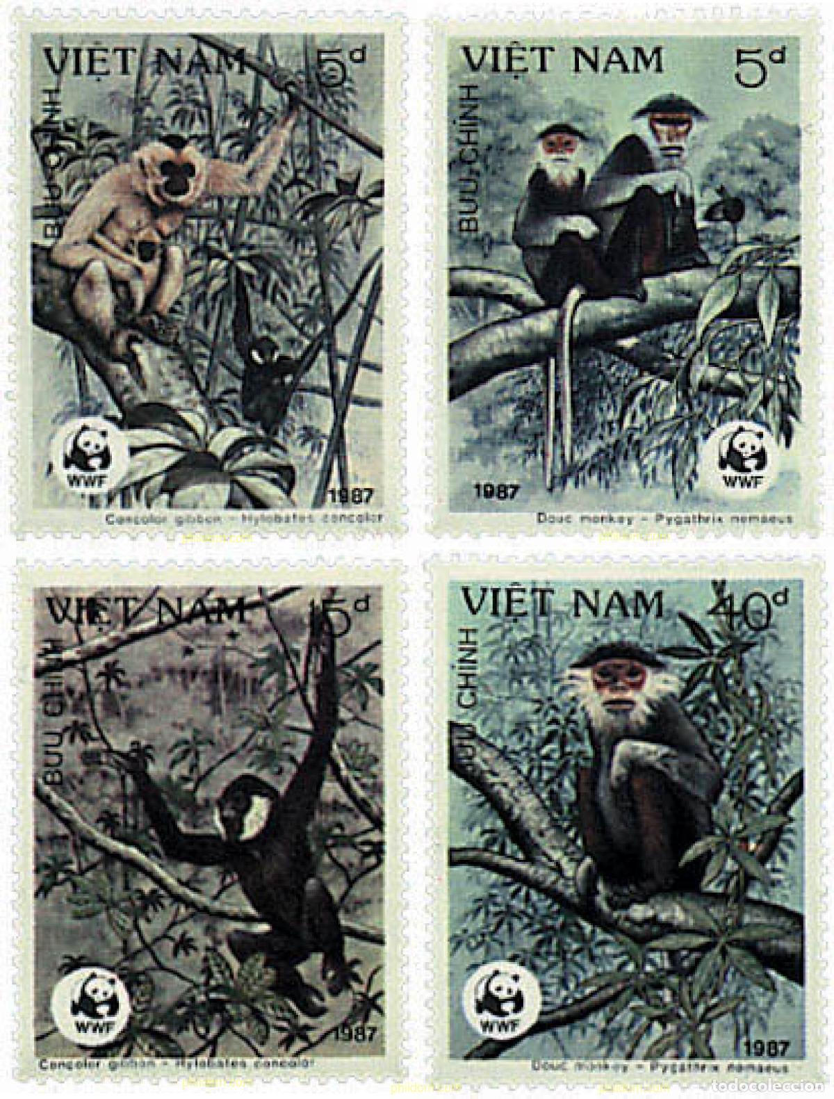Sellos: 74994 MNH VIETNAM 1987 GIBON NEGRO, LANGUR DE DOUC