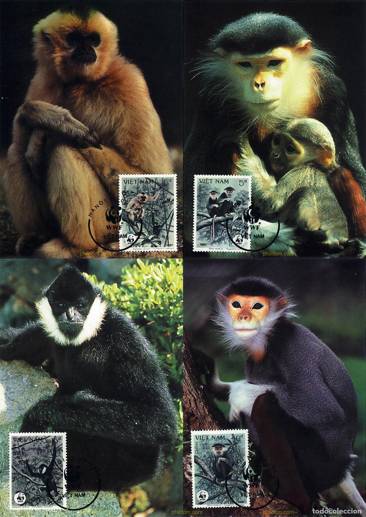 Sellos: 7333 MNH VIETNAM 1987 GIBON NEGRO, LANGUR DE DOUC