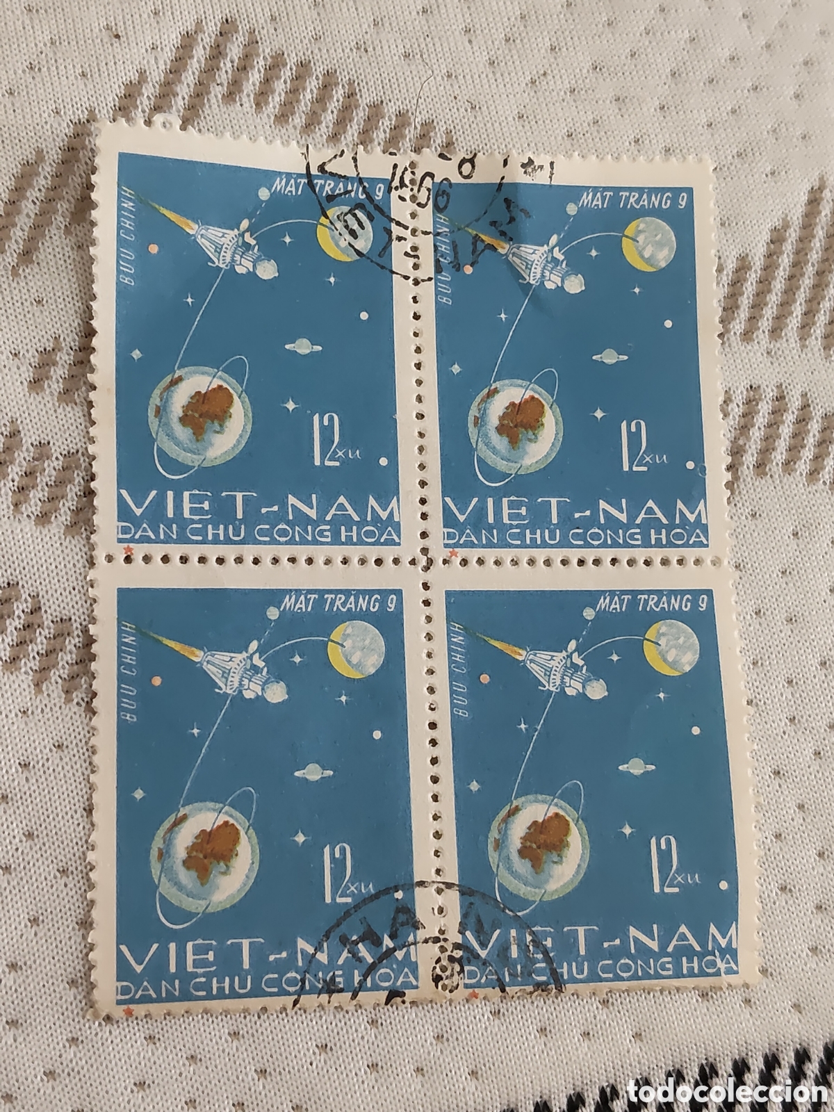 Sellos: Bloque de 4 sellos de Vietnam sonda espacial Luna 9 a&ntilde;o 1966 usados