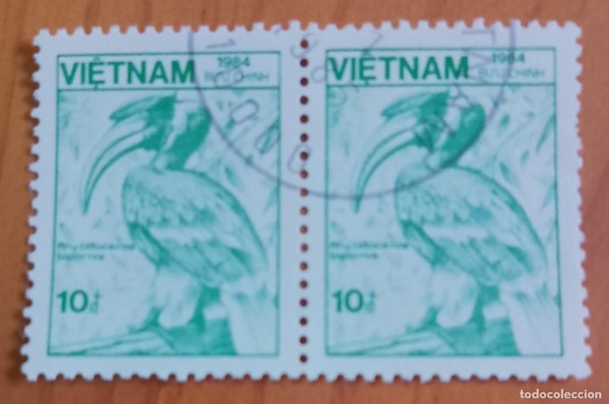 Sellos: VIETNAM - V/F 10 - TIRA CON 2 SELLOS - FAUNA, AVE, RHYTIDOCEROS BICORNIS, A&Ntilde; 1984