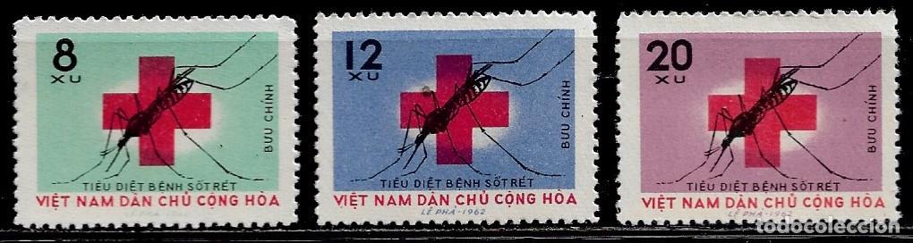Sellos: VIETNAM DEL NORTE 1962, Ivert 281/83 - LUCHA CONTRA LA MALARIA. MNH.