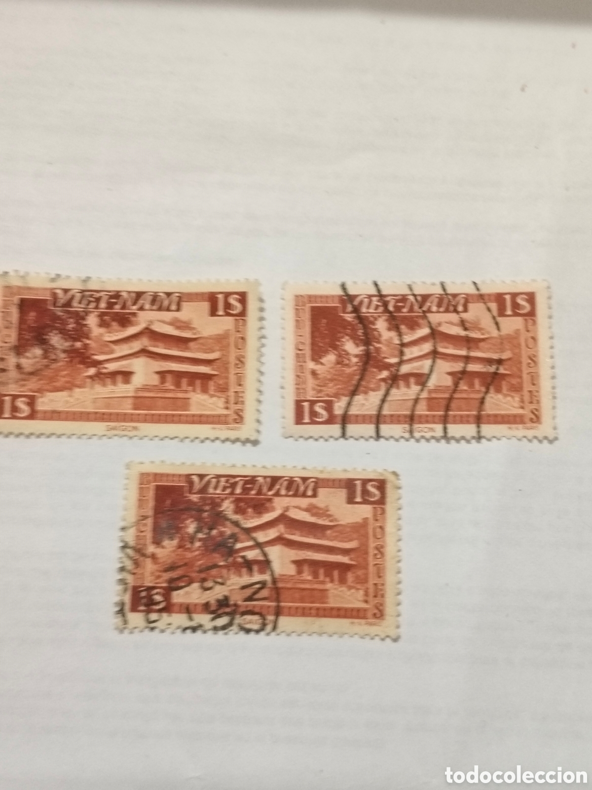 Sellos: 3 sellos de Vietnam Templo de Hungr&iacute;a King en Saigon 1951