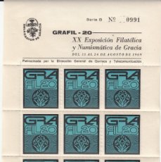 Sellos: PLIEGO DE VIÑETAS -HOJA ENTERA - GRAFIL 20 - EXPOS. FILATÉLICA DE GRÀCIA - BARCELONA -1969