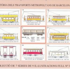 Sellos: TEM. TRENES - FERROCARRIL HOJITA DE VIÑETAS BARNAFIL 99 DE LA HISTORIA TRANSPORTS METROP. NUM. 3