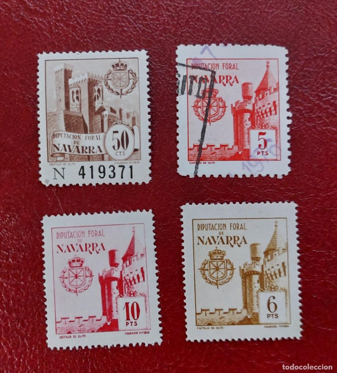 Sellos: Conjunto de 4 vi&ntilde;etas de Navarra. - Foto 1