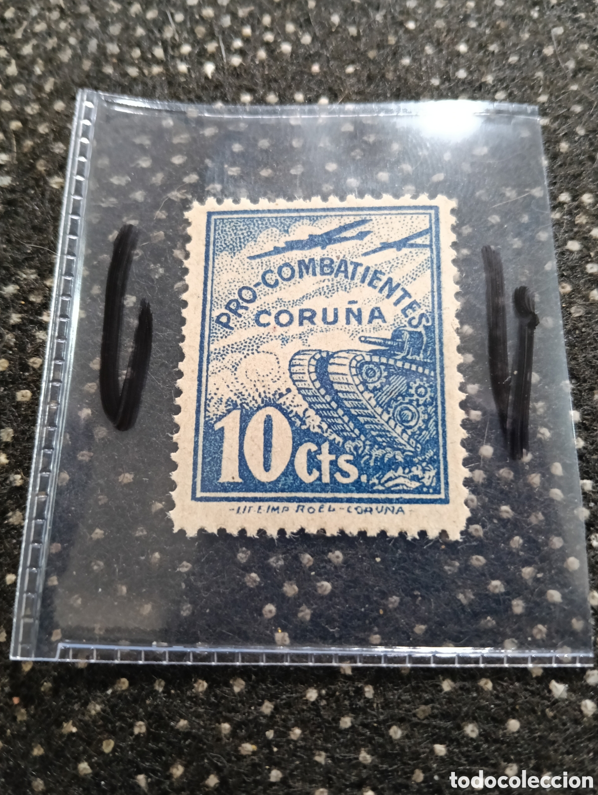 Sellos: Vi&ntilde;eta 10 cts Pro combatientes La Coru&ntilde;a - Foto 1