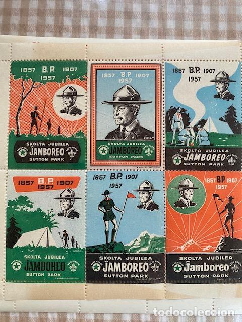 Sellos: Boys Scout. 1957. 6 Vi&ntilde;etas del Jamboreo, Skolta Jubilea, Celebrado en Sutton Park, GB