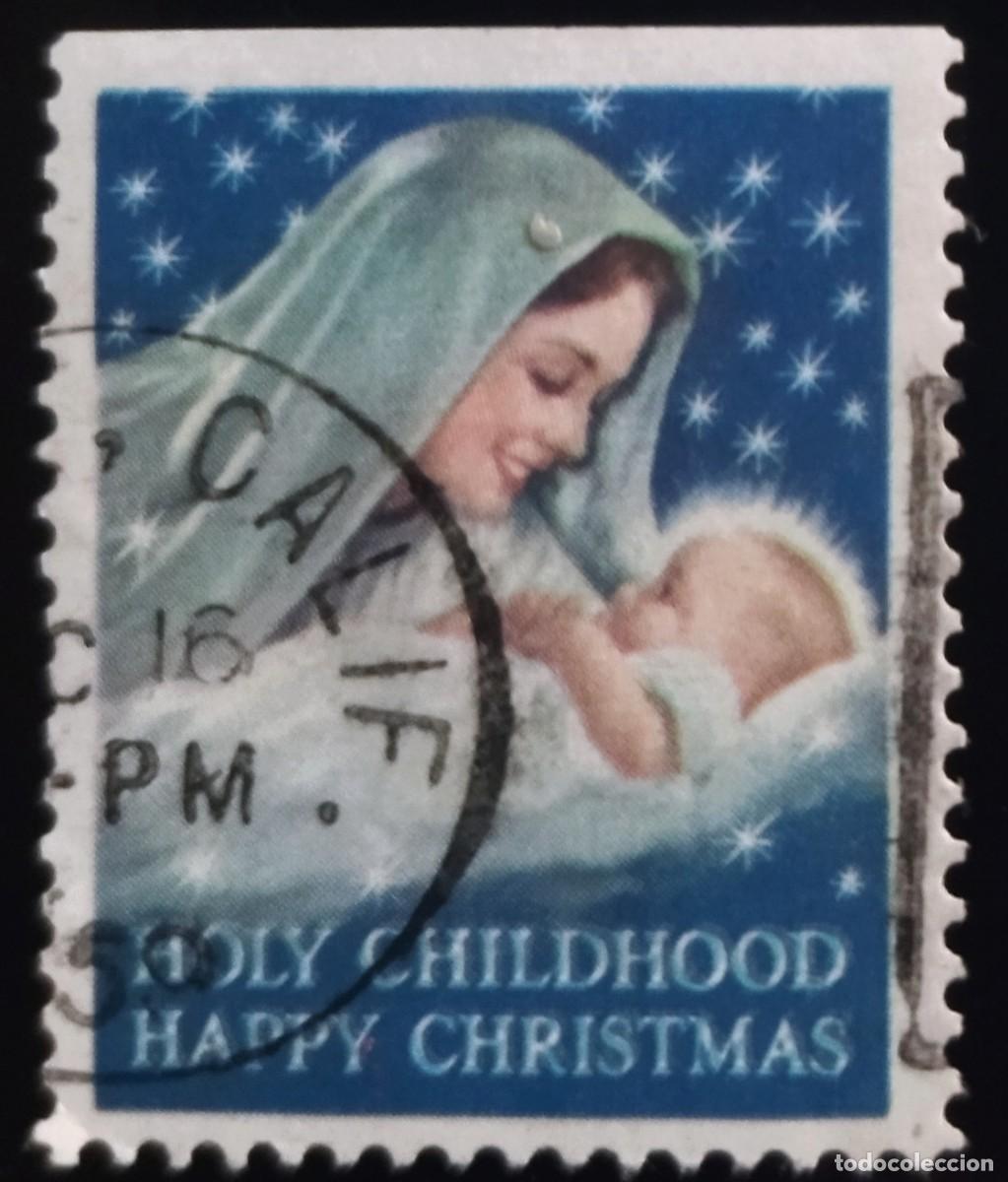 Sellos: ESTADOS UNIDOS 1969 VI&Ntilde;ETA NAVIDAD - HOLY CHILDHOOD, HAPPY CHRISTMAS&rdquo; USADO.