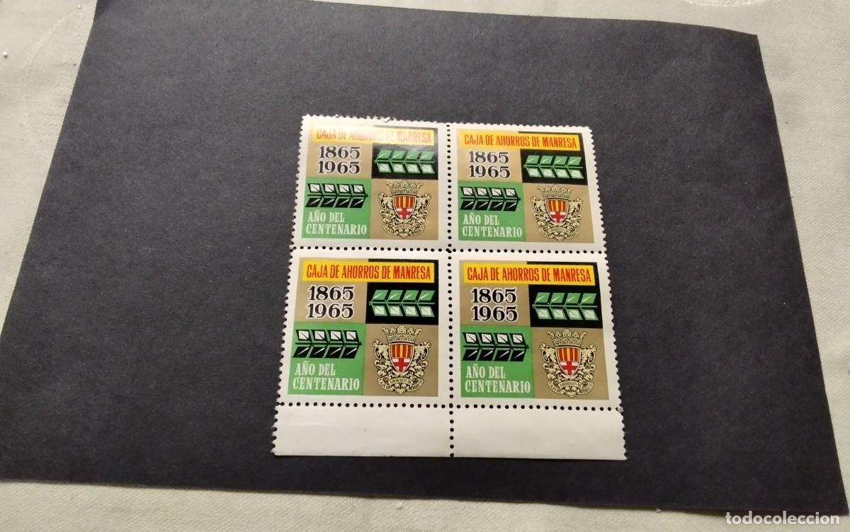 Sellos: MANRESA CUATRO VI&Ntilde;ETAS CENTENARIO DE LA CAJA DE AHORROS DE MANRESA A&Ntilde;O 1965
