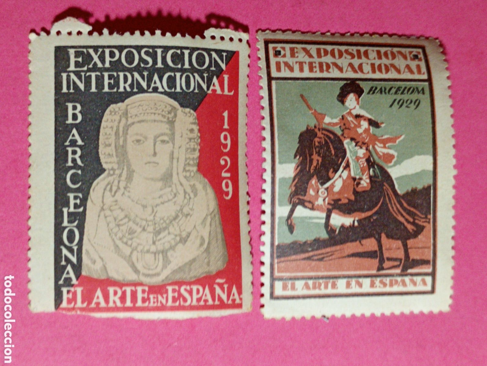 Briefmarken: barcelona 1929 2 vi&ntilde;etas; la 'dama de elche' y el 'principe baltasar carlos' a caballo de velazquez