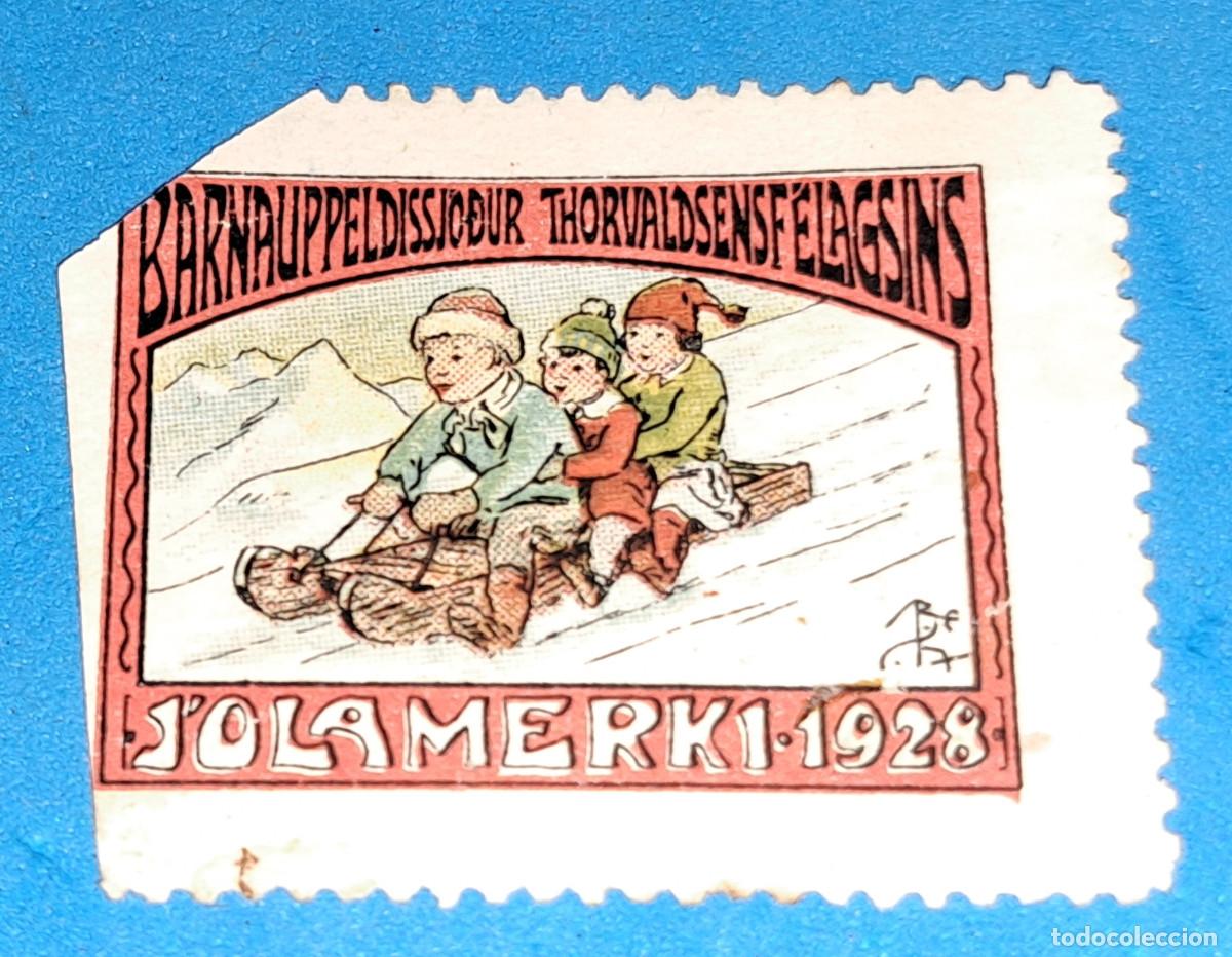 Sellos: BARNAUPPELDISSIODUR THORVALDSENSFELAGSINS - L'OLAMERKI - A&Ntilde;O 1928 - VI&Ntilde;ETA - 4,3 x 3,5 cms.