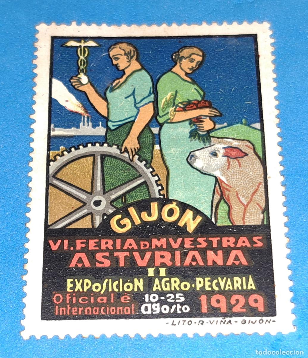 Stamps: GIJ&Oacute;N - VI FERIA DE MUESTRAS ASTURIANA - EXPOSICI&Oacute;N AGRO-PECUARIA - A&Ntilde;O 1929 - VI&Ntilde;ETA - 5,5 x 4 cms.