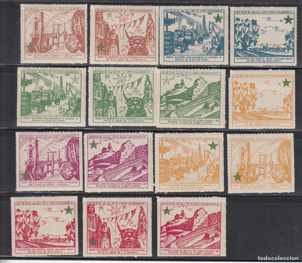 Briefmarken: 15 VI&Ntilde;ETAS KONGRESO DE ESPERANTO VILAFRANCA 1959 - GIGANTES - OL&Eacute;RDOLA - VISTAS - MUSEO