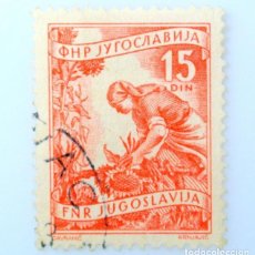 Sellos: SELLO POSTAL ANTIGUO YUGOSLAVIA 1952 15 DIN GRANJERA CAMPESINA COSECHANDO GIRASOLES