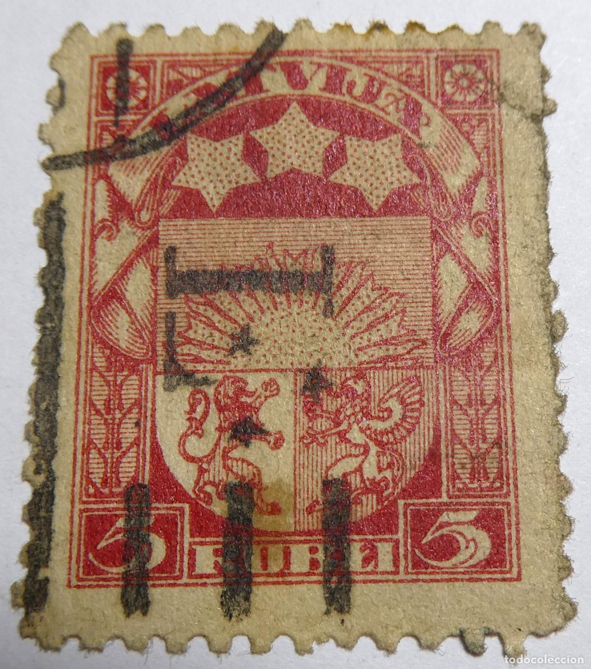 Sellos: sello postal de Letonia 1921, valor 5