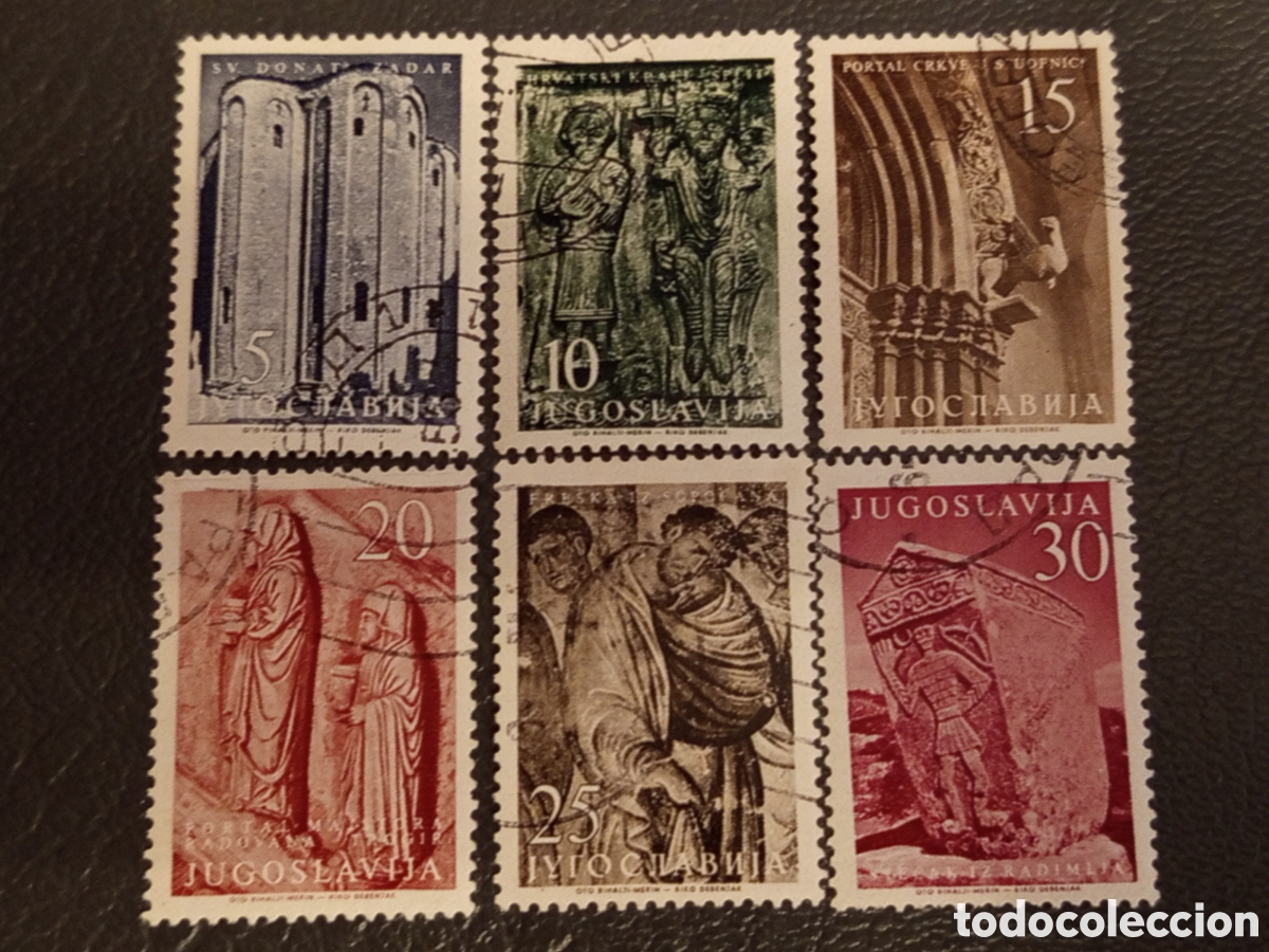 Sellos: Yugoslavia 1956 - Lote 6 Sellos Usados &rdquo;Arte e Historia&rdquo; (Scott #435-440)