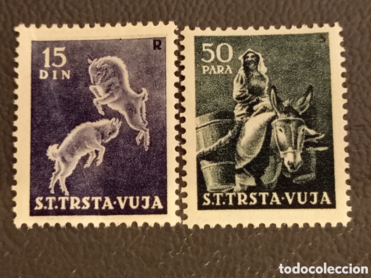 Sellos: Trieste Zona B 1950 - Fauna Dom&eacute;stica 15D y 50P - Cat Michel 42/43 MH *