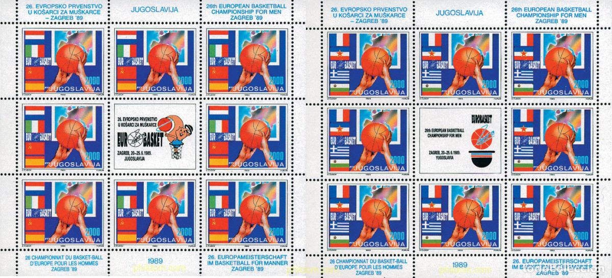 Sellos: 12002 MNH YUGOSLAVIA 1989 CAMPEONATO DE EUROPA DE BALONCESTO
