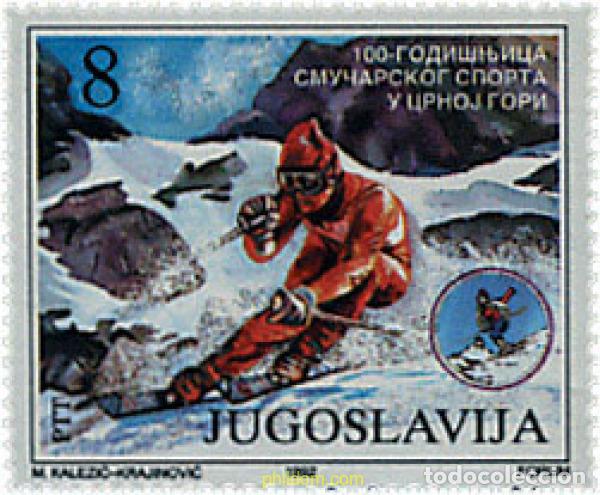 Sellos: 67335 MNH YUGOSLAVIA 1992 CENTENARIO DE LOS DEPORTES DE ESQUI EN MONTENEGRO