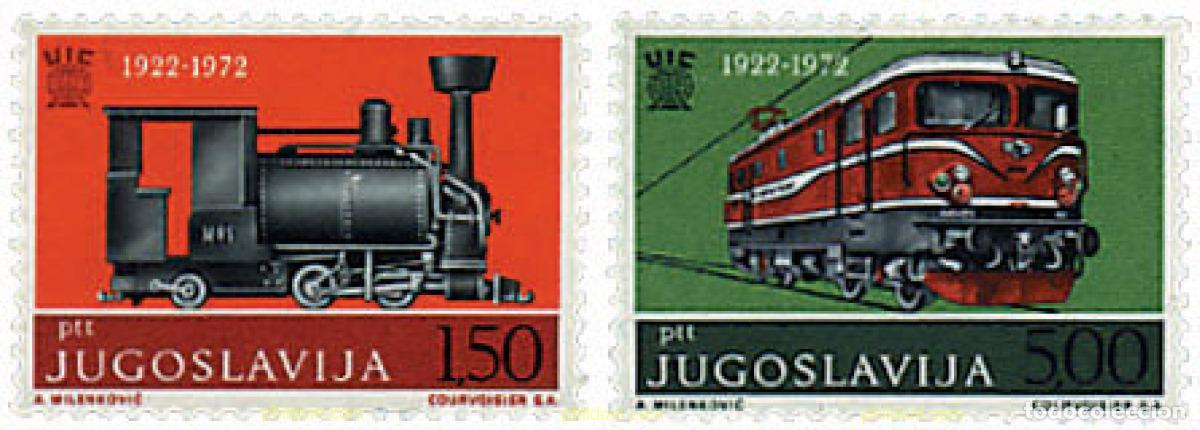 Sellos: 60309 MNH YUGOSLAVIA 1972 50 ANIVERSARIO DE LA UNION INTERNACIONAL DE FERROCARRILES