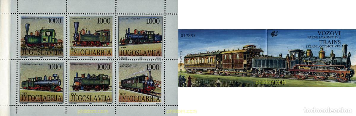 Sellos: 287565 MNH YUGOSLAVIA 1992 LOCOMOTORAS DE VAPOR