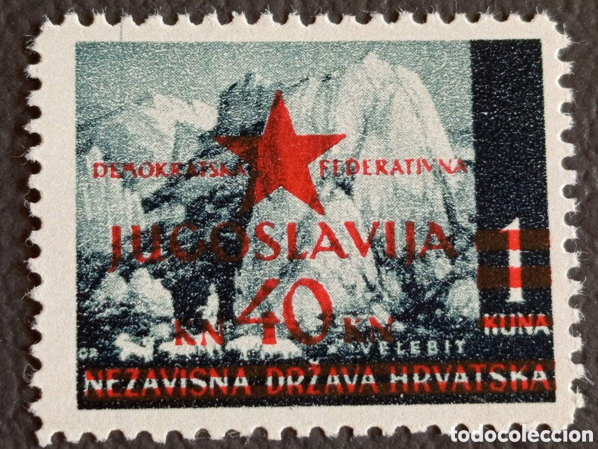 Francobolli: Yugoslavia 1945 Sobrecarga sobre NDH Velebit Estrella Roja 40kn/1kn MH