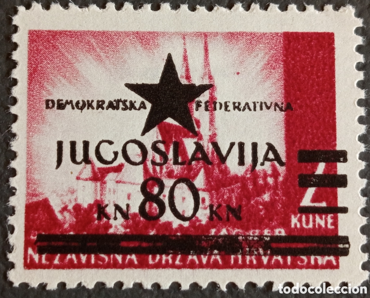 Francobolli: Yugoslavia 1945 Sobrecarga NDH Estrella Negra Barras 80kn/2kn MH