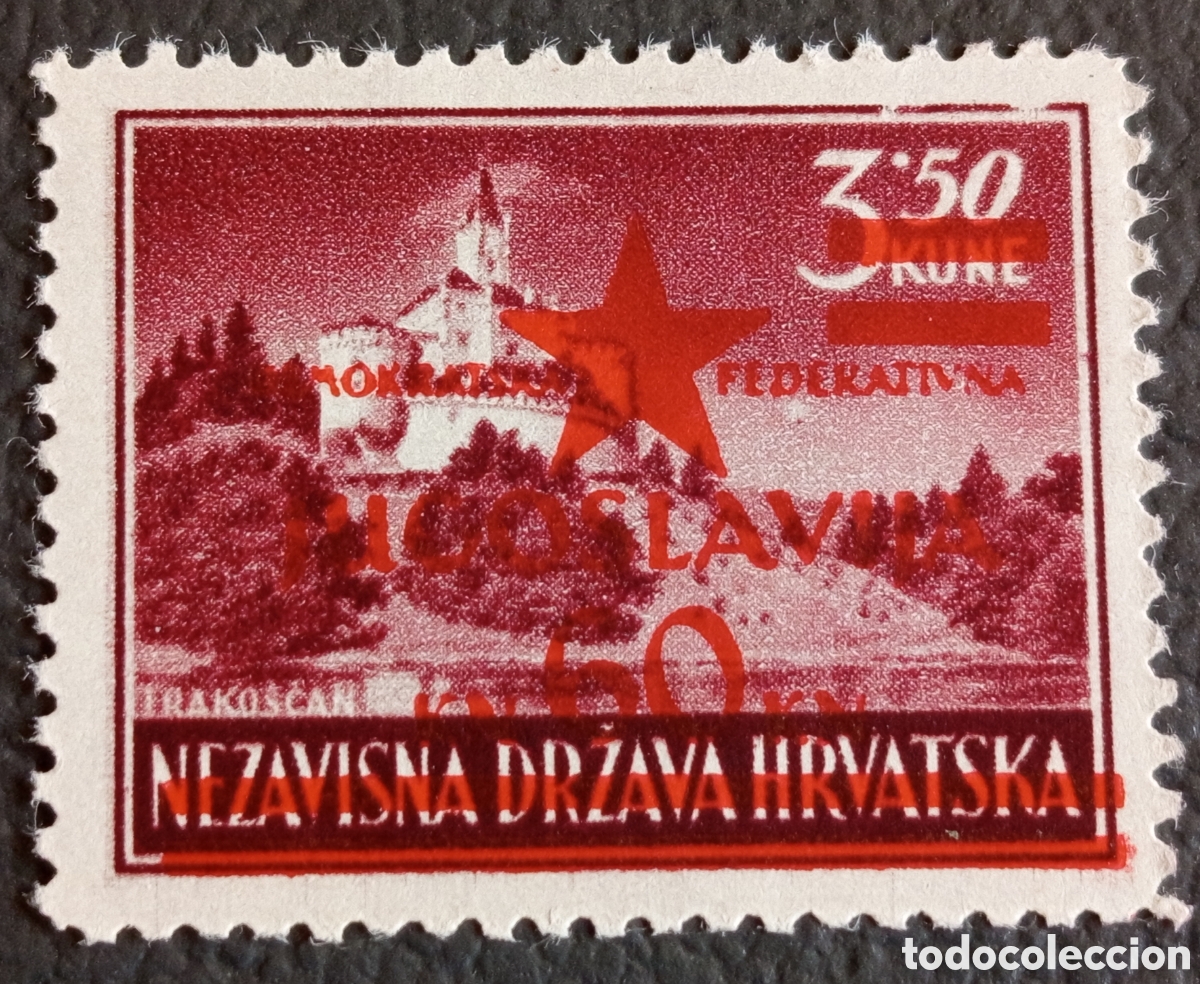 Sellos: Yugoslavia 1945 Sobrecarga Trako&scaron;ćan Estrella Roja Desplazada 60kn/3.50kn MH