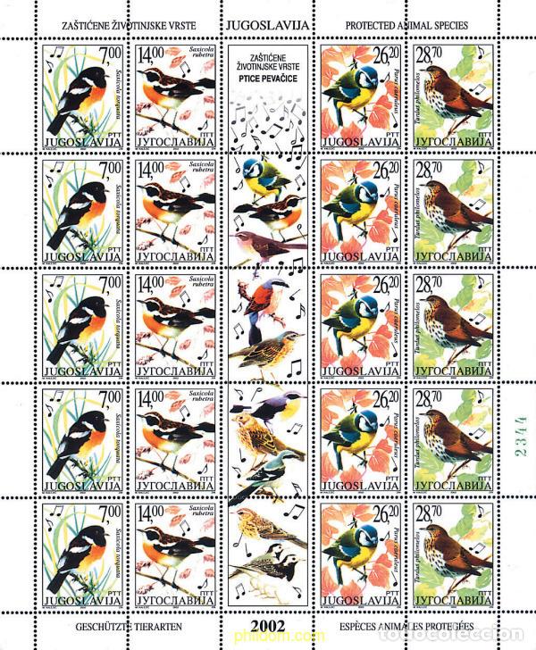 Sellos: 12460 MNH YUGOSLAVIA 2002 FAUNA PROTEGIDA