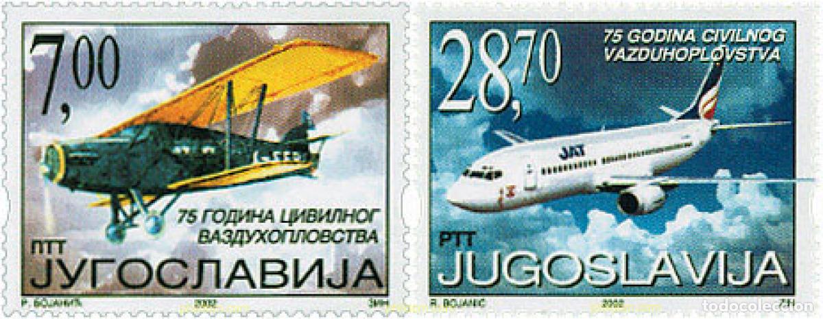 Sellos: 99220 MNH YUGOSLAVIA 2002 75 ANIVERSARIO DE LA AVIACION CIVIL