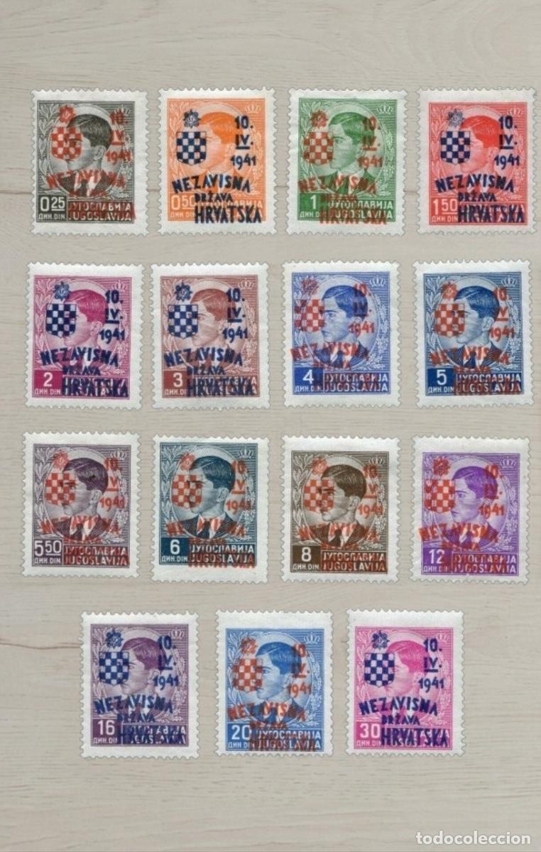 Sellos: Croatia WW2 NDH 1941 Proclamation Jubilee Issue COMPLETE Set 15v Mint - Michel 24-38 Overprints on Y