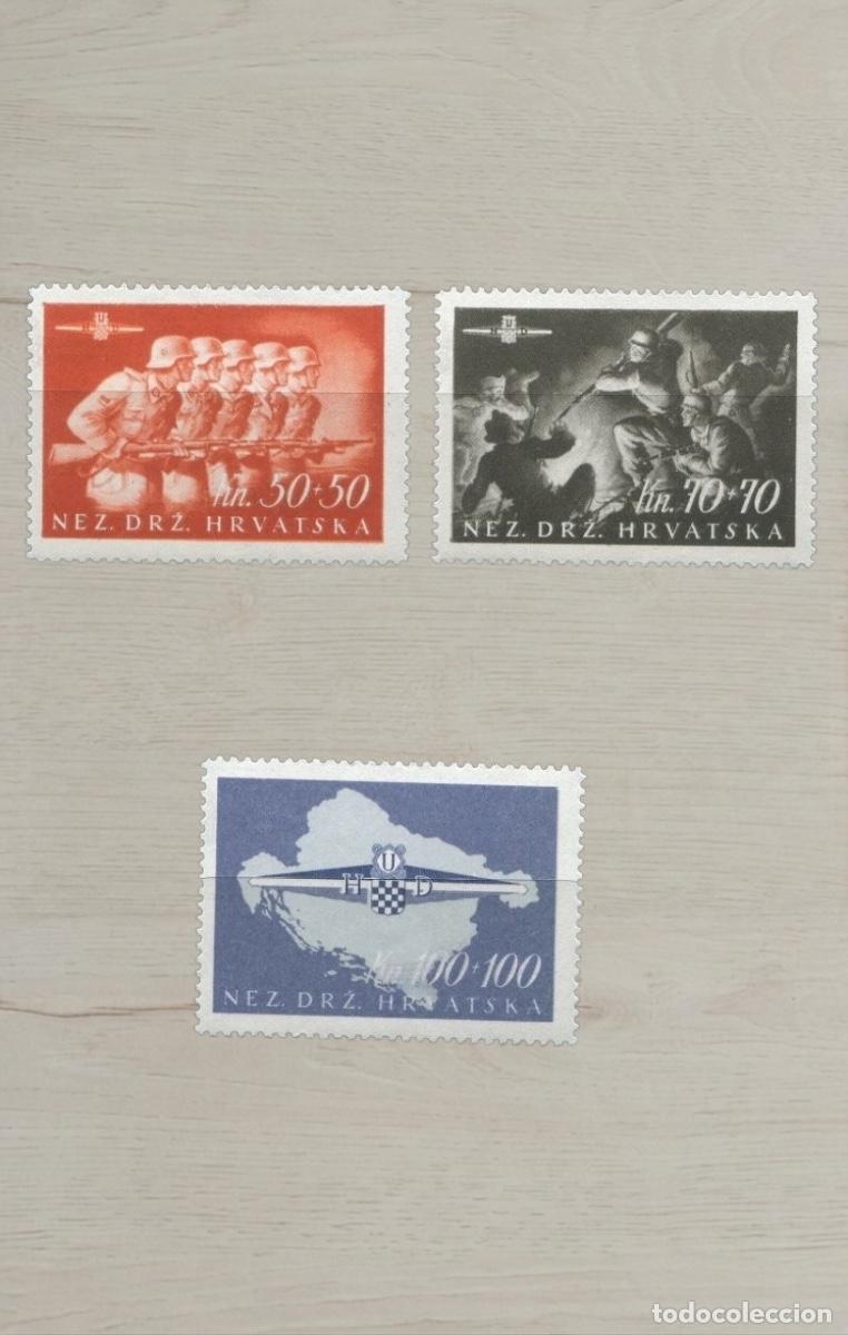 Sellos: Croatia WW2 NDH 1945 1st Storm Division COMPLETE Set 3v Mint - Rare &rdquo;Sturmdivision&rdquo; Military Issue