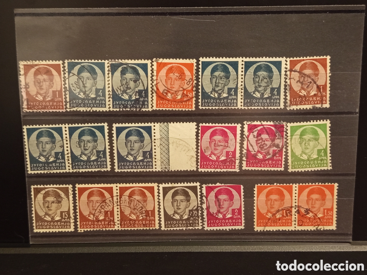 Sellos: Tarjeta con 19 Sellos de Yugoslavia, Serie Rey Pedro II A&ntilde;o 1930/40