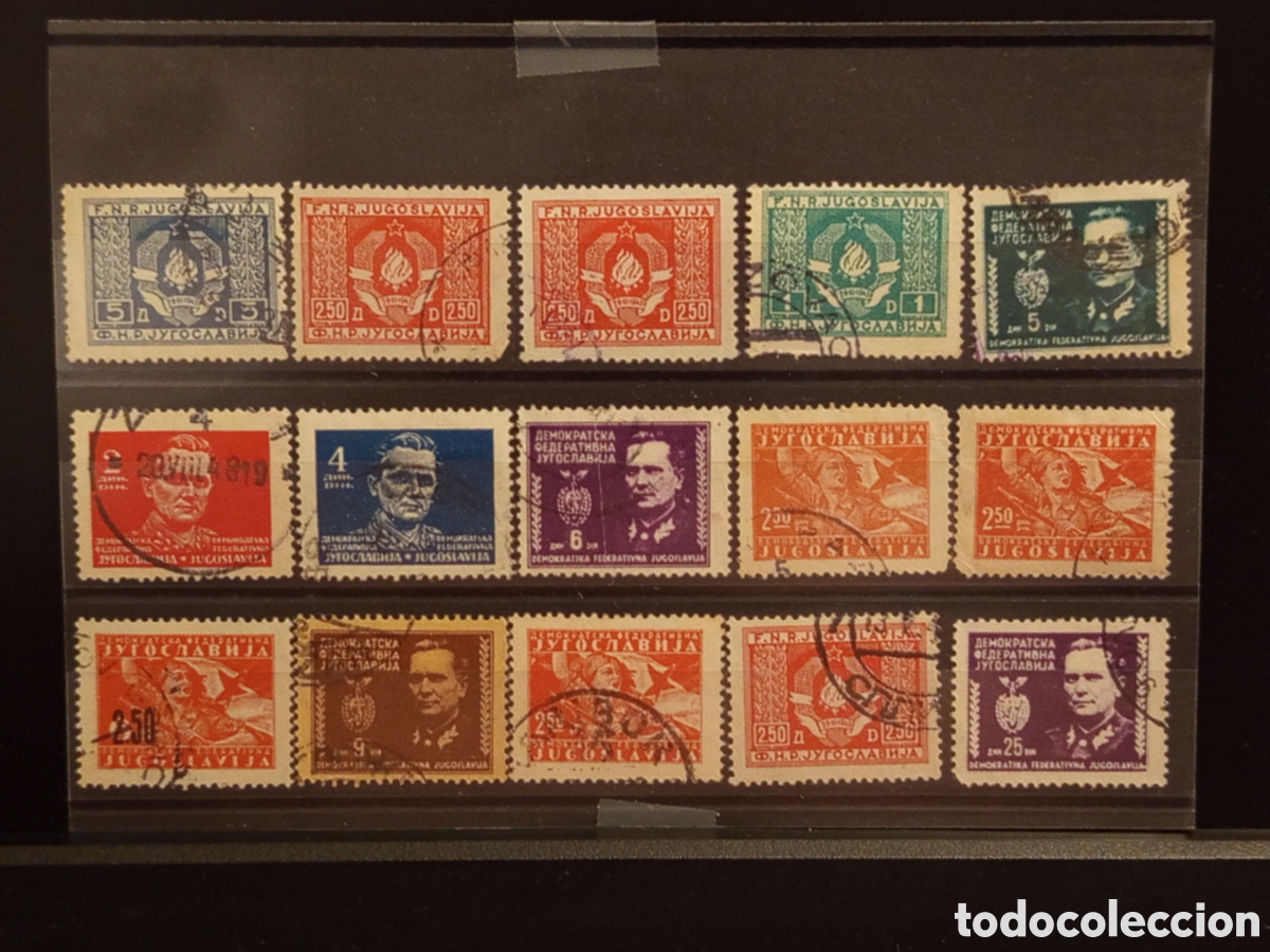 Sellos: Tarjeta con 15 Sellos de Yugoslavia, Periodo de Posguerra 1945/1950