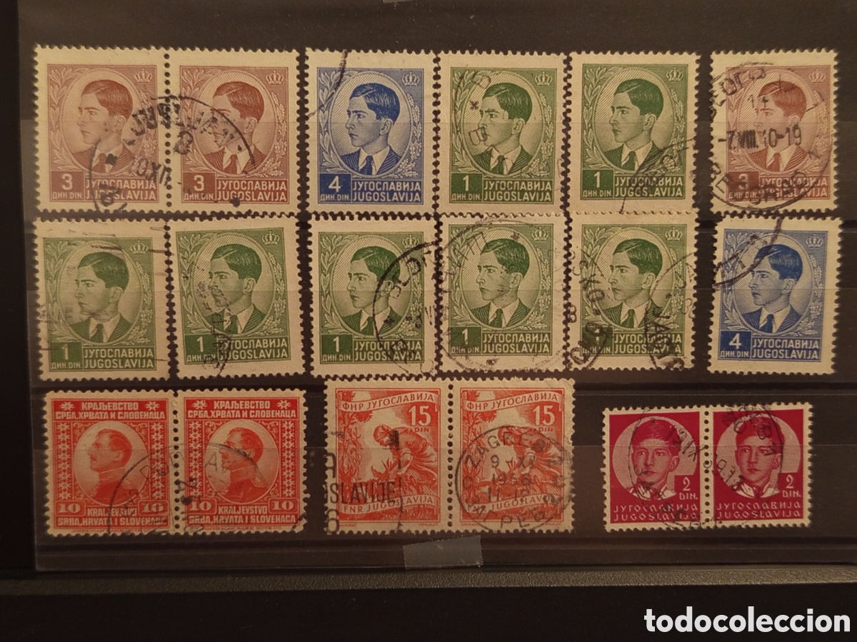 Sellos: Tarjeta con 18 Sellos de Yugoslavia, &Eacute;poca de 1921 a 1945