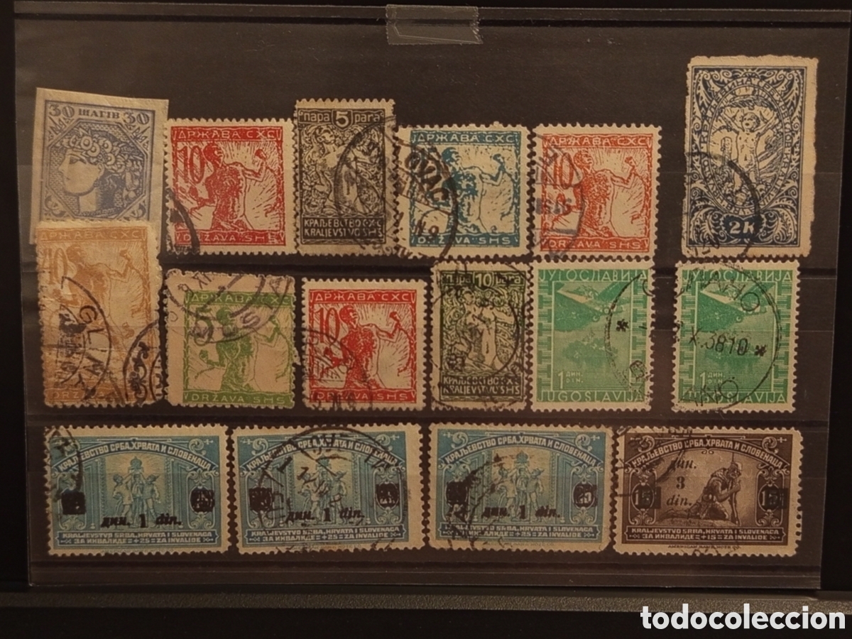 Sellos: Tarjeta con 16 Sellos de Yugoslavia (Estado SHS), &Eacute;poca 1919 a 1921